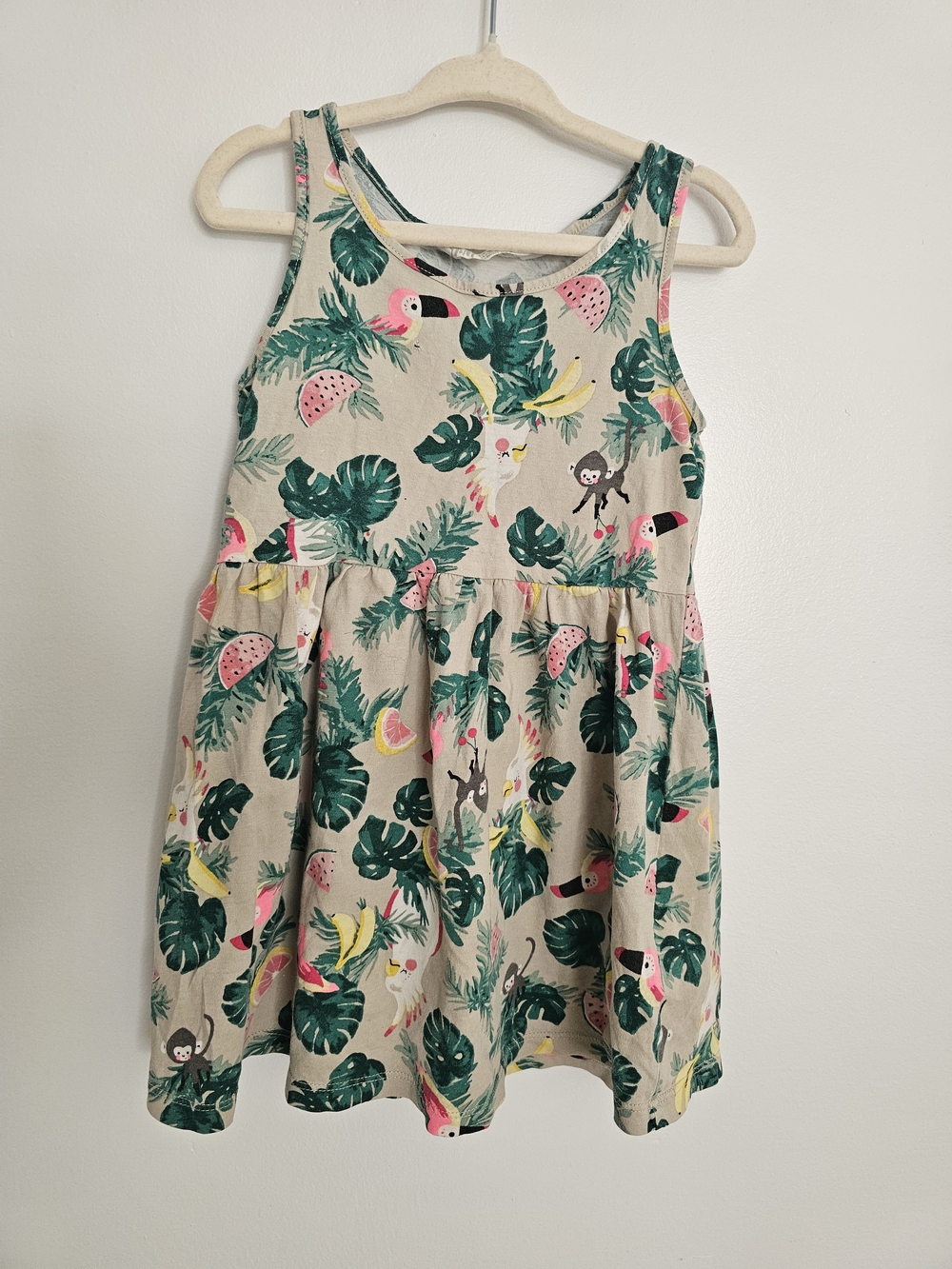 🧸4/20$ H&M Tropical Leaf & Toucan Tank Dress Size 2-4T Toddler Girl